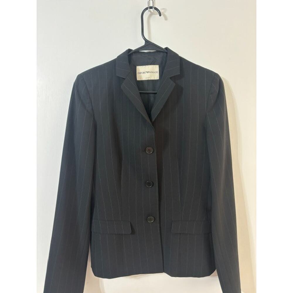 Emporio Armani Women's Black Pinstripe Virgin Wool Blazer Jacket-Size-38 (US 2-4